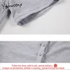 Yitimuceng Button Up T-shirts Frau Harajuku Tees V-ausschnitt Grau Schwarz Weiß Tops Sommer Koreanische Mode Gestrickte T-shirts 210601