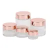 Frosted Clear Glass Jar Face Cream Bottle Cosmetic Makeup Container med Rose Gold Lock 5G 10G 15G 20G 30G 50G 100G Packing -flaskor