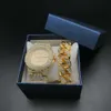 Luxus Männer Gold Silber Farbe Uhr Armband Combo Uhr Set Kristall Miami Eis aus Kubanischen Braclete Kette Hip Hop Jederly Für Männer H1022
