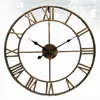 Nordic Roman Numeral Metal Wall Clocks Retro Hollow Iron Round Art Black Gold Stor Utomhus Garden Klocka Heminredning 40 / 47cm 211110