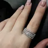 Bague élégante en diamant avec strass de couleur argent, avec pierres latérales, pour femmes, fiançailles, mariage, Zircon complet, bijoux cadeaux