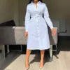 Mode Weißes Hemd Kleid Elegante Büro Damen Langarm Lose Plain Drehen Unten Kragen Weibliche Plus Größe Midi Kleider Sommer