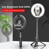 Bärbar Selfie Stick-stativ med LED-ringfyllningsljus med fjärrkontroll kan sträcka sig för 4,0-6,2 tums smart telefon