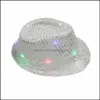 Party Hats Extive Supplies Home Garden Mens Flashing Up LED Fedora Trilby cekin fancy sukienka taneczna kapelusz na scenę dro7611360