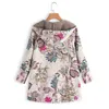 Woman Parkas Winter Warm Down Jacket Flower Print Hooded Coat Vintage Oversized Outerwear Loose Fleeces Lining Buttoned Parka 211011