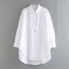 Za överdimensionerad blus vit knapp upp skjortor kvinnor toppar sommar mode damer långärmad stor storlek kvinna lång skjorta tunika 210326