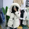 Véritable fourrure à capuche hiver femmes blanc duvet de canard veste neige épais Parkas chaud manteau imperméable pardessus 210430