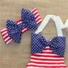 4th July INS Little Girls Sets Summer American Fashion Rombers with Hair Bows Bra and Skirt Shorts Outfits 1866 Y2