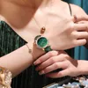 여성 녹색 시계 Crju 패션 럭셔리 다이아몬드 시계 여성 드레스 간단한 메쉬 팔찌 방수 쿼츠 시계 Reloj Mujer 210517