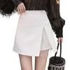 Werueruyu Ketting Froned Split Rok Hoge Taille A-lijn Mini Herfst Fashion Rok Dames Streetwear 210608