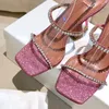 Topkwaliteit Gilda Pink Glitter Sandalen 100mm Crystal-Encrusted Strap Spoel Hakken Sky-Hoge Hak voor Vrouwen Zomer Luxe Ontwerpschoenen Schoenen Party Heel Factory Footwear