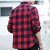 Outono camisa xadrez de manga longa moda casual fita fita chemise homme checkered top blouse macho