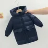 2021 зимние мальчики вниз куртки детей с капюшоном Parka осень детские девушки теплые длинные пальто мода корейский дети верхняя одежда на молнии куртка H0909