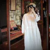 ジョニー教徒の女性白いリネンのドレスビンテージOネック長袖ローブ夏のパッチワーク高品質女性の緩いドレス210521