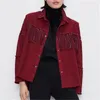 BLSQR Femmes Boyfriend Style Veste Rouge Manteau Tassel Design Femme Lâche Oversize Vêtements d'extérieur 210430