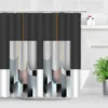 Moderno simples À Prova D 'Água Duche Cortinas Cinzento Preto Stripes Gradiente Padrão Geométrico Creative Bathroom Decor Cortina Set 210609