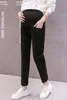 Pregnant Women Belly Pants Summer Black Elegant Maternity Formal Trousers Ankle-length Pregnancy Work Clothes With Pockets Bottoms