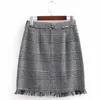 Autumn Women Thicken Fashion Elegant Soft Tie Plaid Fringe Decoration Button Mini Skirt 2021 Women's Skirts