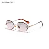 1 par de gafas de sol ovaladas Retro con corte de diamante, gafas sin bordes para mujer, regalos de decoración