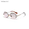 1pair diamant coupé rétro ovales de lunettes de soleil féminin verres sans bordure de décoration cadeaux 7858084