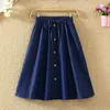 SURMIITRO Knee Lenth Denim Skirt Women For Spring Summer Korean Blue Striped High Waist Sun School Midi Skirt Female 210724