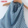 Tangada Mode Femmes Bleu Dot Halter Robe Bow Sans Manches Dames Sexy Robe Midi Robes SL114 210609