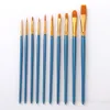 10 st Konstnär Nylon Paint Brush Professional Akvarell Akryl Trähandtag Målning Borstar Make Up Tools