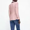 WXWT Za Women Tweed Double Breasted Blazer Long Sleeve Autumn Ladies Casual Coat Fashion Tops XX8342 211006