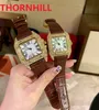 Uomini di alta qualità Donne quadrato quadrato romano orologio Diamonds Shinning Ringele completamente ghiacciate orologi in pelle marrone rossa nera movemen245o