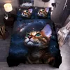 Niebieskie pęcherzyki Galaxy Koty Drukowane Duvet Cover z poduszkami 3D Animal Cat Druk Druk Drukowanie Kołdra Set Królowa King Size Size Sets Sets