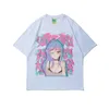 ヒップホップストリートウェア原宿Tシャツ日本のアニメガールイリュージョンプリントTシャツ男性夏半袖コットンルーズトップティー210527