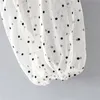 Stilvolle Polka Dot Mesh Crop Blusen Frauen Durchsichtig Drei Viertel Hülse Weibliche Shirts Chic Tops Blusas Femininas 210430