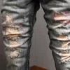 Włoski styl moda mężczyźni dżinsy retro elastyczna bawełniana szczupła zgrywanie streetwear haft patchwork projektant spodnie drelichowe