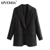 KPYTOMOA Kadınlar Moda Ofis Giyim Tek Düğme Blazer Ceket Vintage Uzun Kollu Cepler Kadın Giyim Şık 211006 Tops