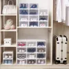 Klare, mehrfarbige Schuh-Aufbewahrungsboxen, faltbar, Kunststoff, transparent, Heim-Organizer, stapelbare Anzeige, überlagerte Kombinationsschuhe