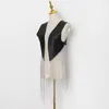 Casual Patchwork Metal Chain Coat för Kvinnor V Nacke Ärmlös Rak Koreanska Coats Kvinnor Vår Fashion 210524