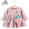 Vendita al dettaglio 0-3 anni vestito a maniche lunghe da bambina per bambini + borsa ravanello bambina bambina primavera autunno autunno Q0716