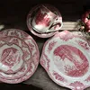 Inglaterra clássica rosa castelo estilo porcelana pratos pratos mansão de jardim vermelho prato de jantar cerâmica prato de cozinha churrast