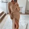 DICLOUD Longues Femmes Tricoté Wrap Robe Automne Hiver Oversize Élégant Robe De Jour Sexy Col En V Tricots Robe Dames Vêtements T200819