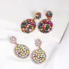 Élégant multicolore strass rond boucles d'oreilles goutte pendentif en cristal boucles d'oreilles pendantes pour les femmes bijoux de fête