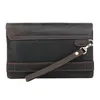 Portefeuilles Tiding luxe Italiaanse lederen heren koppeling Wallet Bag Vintage Soft Zipper Long Organizer Designer Purse Dark Brown 4062