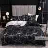 Europa americana cama preta set preto mármore padrão cama de edredão capa rainha com dois pillowcase homens cama Único duplo 211007