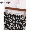 Vintage Daisy Print Boho Skirt Kvinnor A-Line High Waist Casual Holiday Sommar Skirt Faldas Mujer Midi Saia XDWM2885 210515