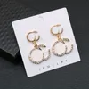 Designer Double Letter Earring Pearl Rhinestone Earrings Charm Elegant Silver Pendant Ear Jewelry With Box