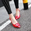 Dress Shoes Big Size 9 10 11 12 Ladies High Heels Women Woman Pumps Tip-top Lacquered Square Buckled Thick-heeled Single