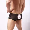 Cuecas masculinas sexy transparente boxer roupa interior malha boxers rendas gaze menino shorts masculino cintura baixa troncos267u