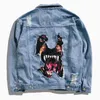 Männer Jacken 2022 Denim Jacke Männer Hip Hop Streetwear Hund Kopf Druck Cowboy Ripped Distressed Jean Frauen Marke Casual