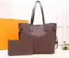 Top quality Big size Fashion Bags 2pcs set women and Small bag Brown flower grid Shoulder Tote handbag ladies lady Messenger purse