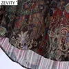Zevity Women Vintage Velvet Patchwork Print Chiffon Smock Blus kontor Lady Rivet Design Retro Shirts Chic Blusas Tops LS7407 210603