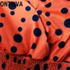 Damen Sommer Sexy Polka Dot V-Ausschnitt Puffärmel Ganzkörperansicht Breites Bein Overall Strampler Orange Farbe Schwarz Overalls 210527